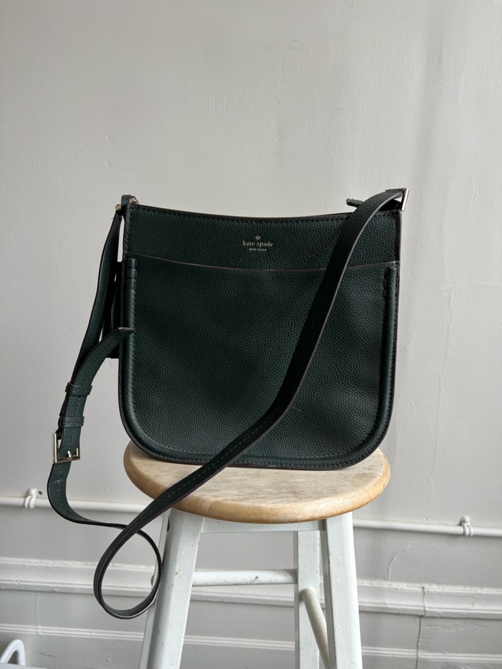 Kate Spade Dark Green Pebbled Leather Crossbody Bag